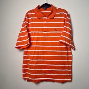 Polo Golf Ralph Lauren Polo Shirt Men's XL Orange White Striped 100% Cotton